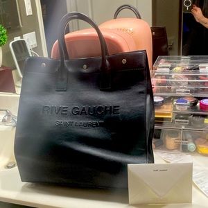 YSL Rive Gauche Leather Tote-Black
